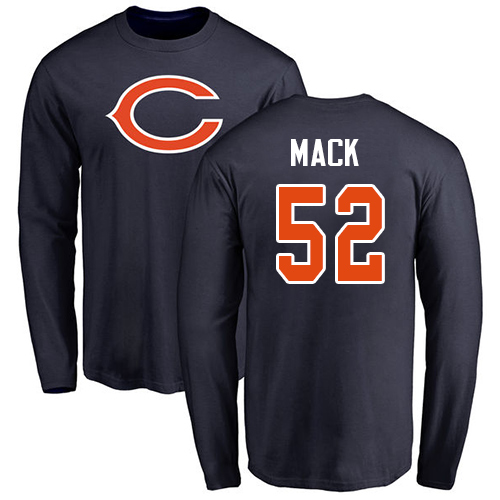 Chicago Bears Men Navy Blue Khalil Mack Name and Number Logo NFL Football #52 Long Sleeve T Shirt->nfl t-shirts->Sports Accessory